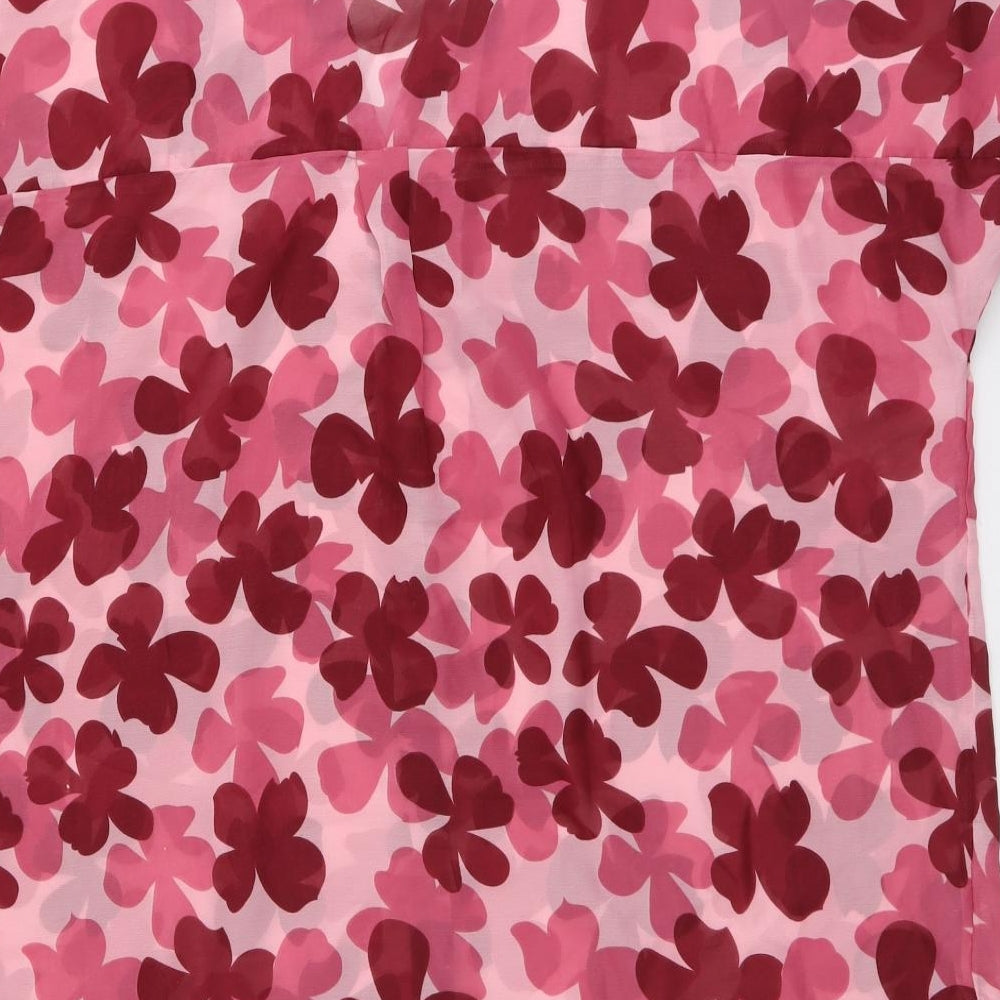 Yours Womens Pink Floral Polyester Basic Button-Up Size 22 V-Neck