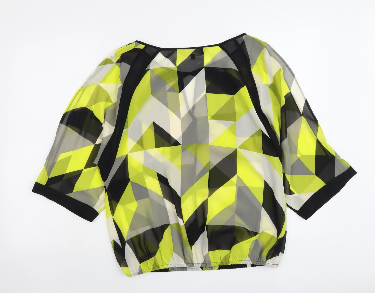 Principles Womens Black Geometric Polyester Basic Blouse Size 12 Round Neck