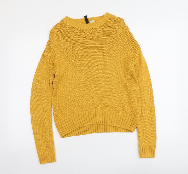 H&M Womens Yellow Round Neck Acrylic Pullover Jumper Size XS