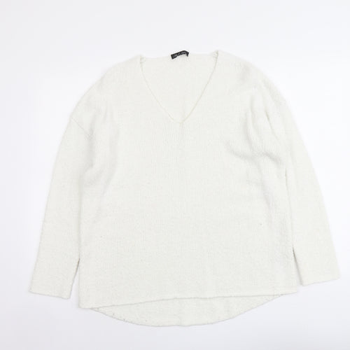 Micha Lounge Womens White V-Neck Acrylic Pullover Jumper Size XS