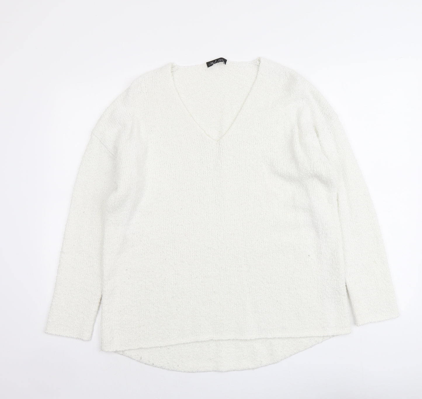 Micha Lounge Womens White V-Neck Acrylic Pullover Jumper Size XS