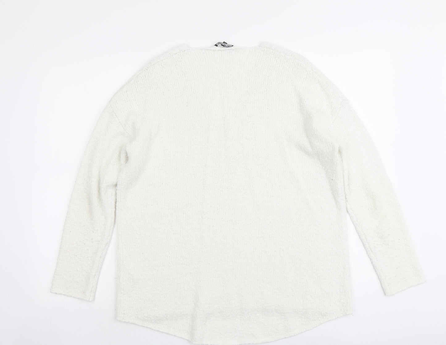 Micha Lounge Womens White V-Neck Acrylic Pullover Jumper Size XS