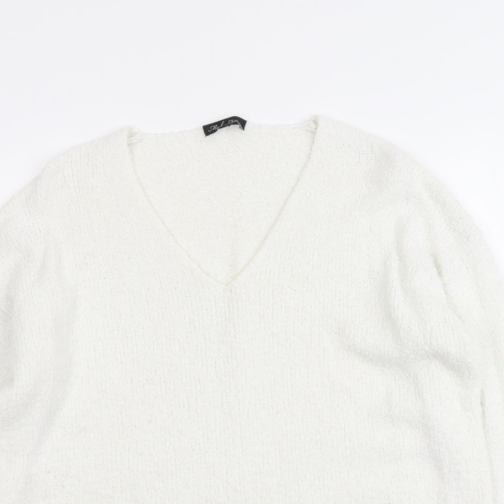 Micha Lounge Womens White V-Neck Acrylic Pullover Jumper Size XS