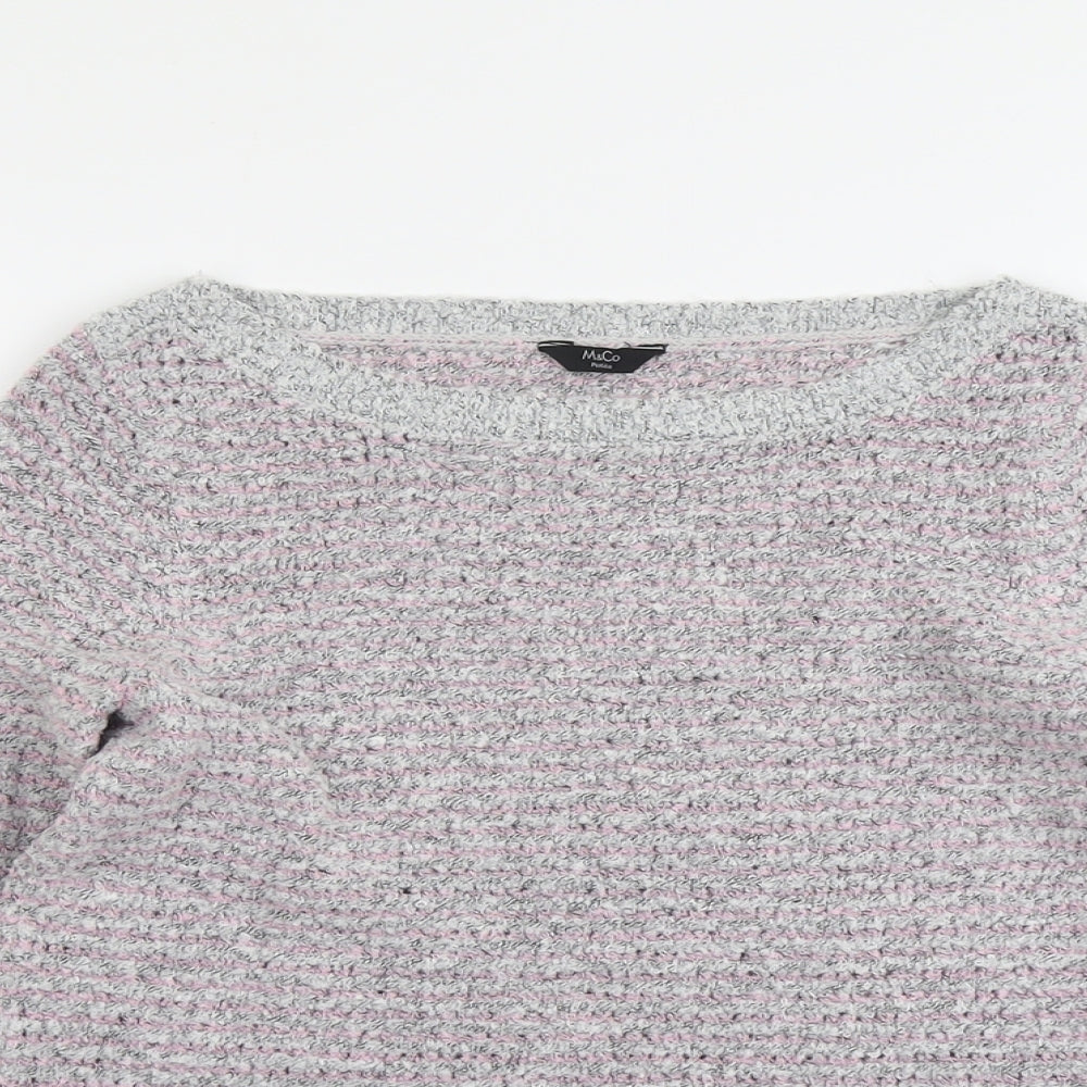 M&Co Womens Grey Boat Neck Acrylic Pullover Jumper Size 10