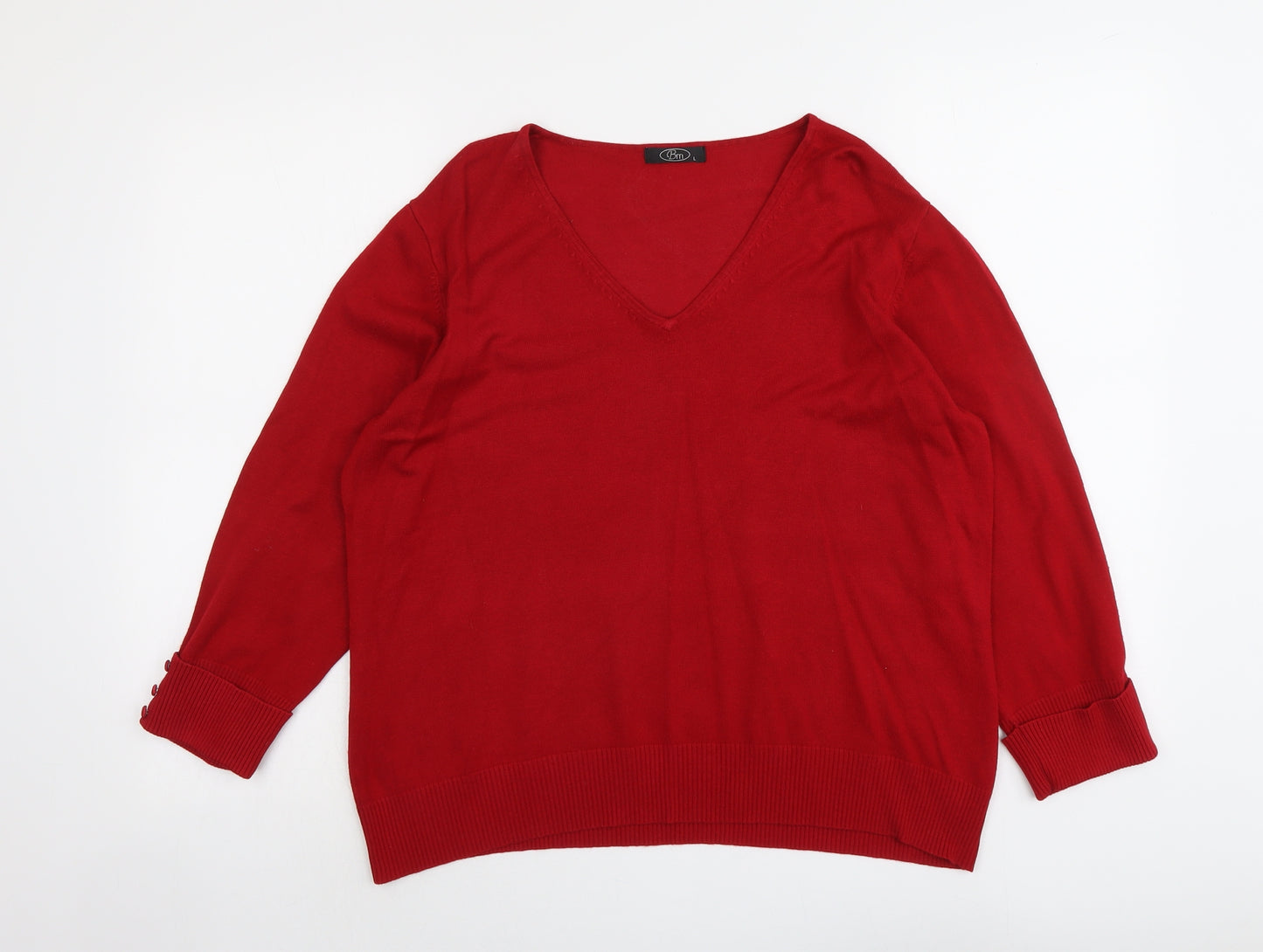 Bonmarché Womens Red V-Neck Viscose Pullover Jumper Size L