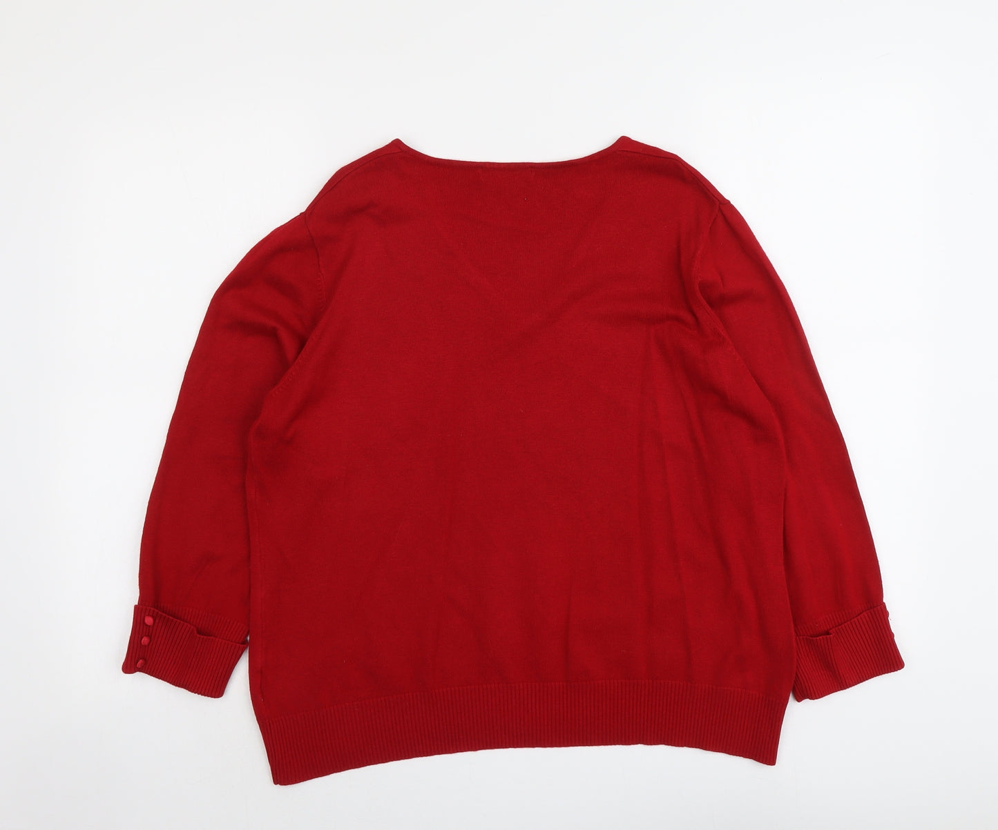 Bonmarché Womens Red V-Neck Viscose Pullover Jumper Size L