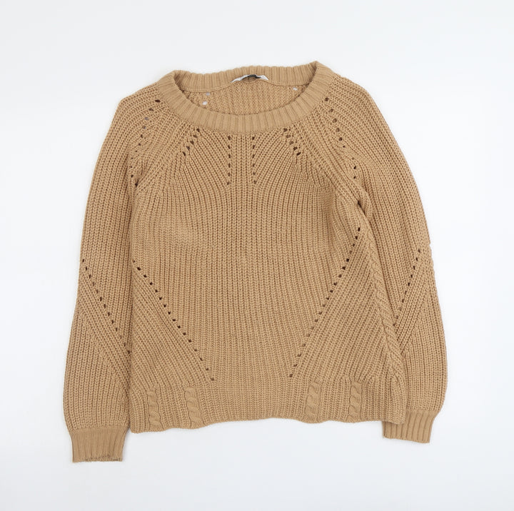 Dorothy Perkins Womens Beige Round Neck Acrylic Pullover Jumper Size 6