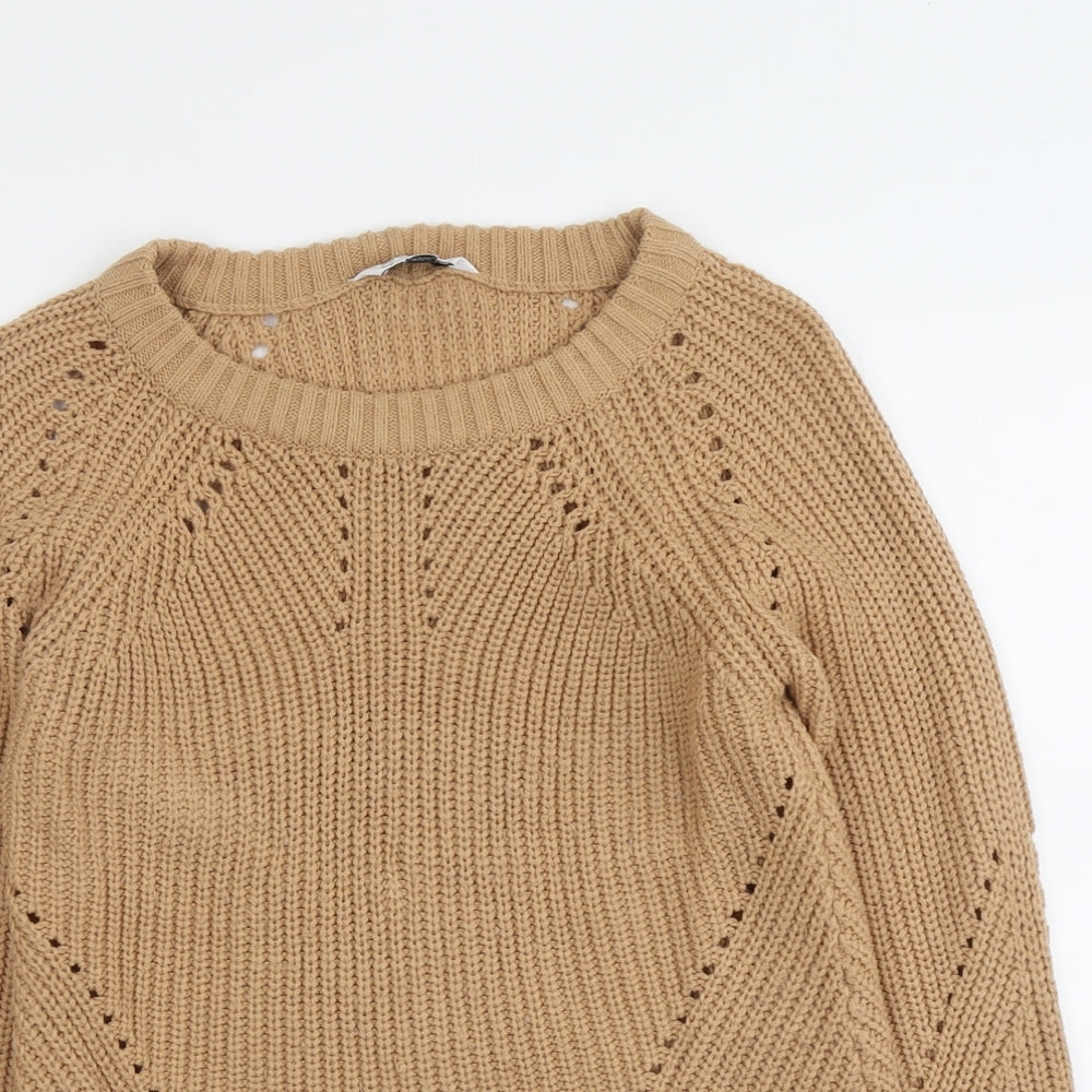 Dorothy Perkins Womens Beige Round Neck Acrylic Pullover Jumper Size 6