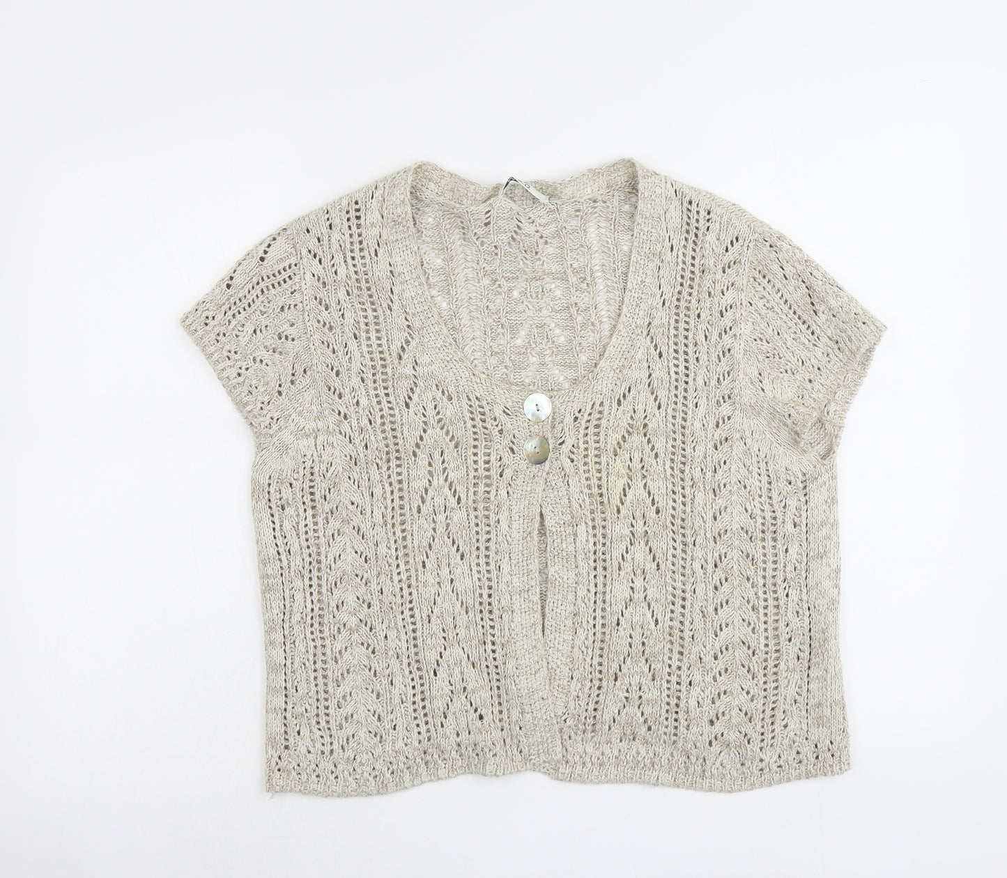 M&Co Womens Beige Scoop Neck Cotton Cardigan Jumper Size 2XL