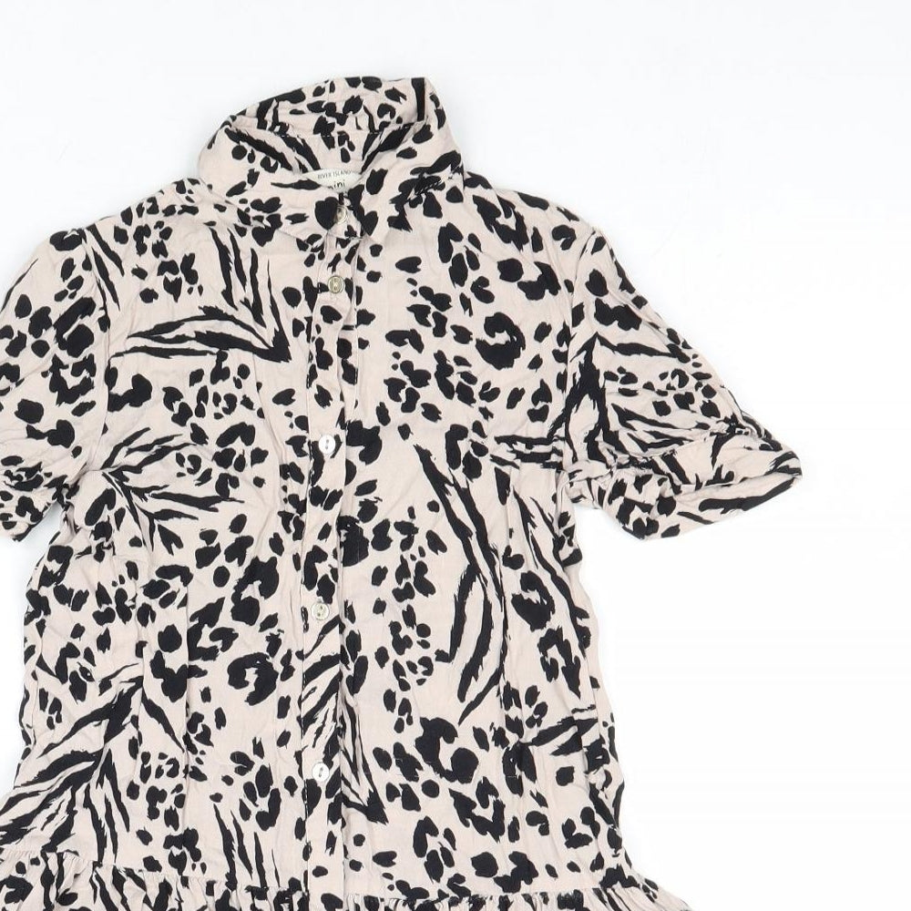 River Island Girls Multicoloured Geometric Viscose Shirt Dress Size 4-5 Years Collared Button
