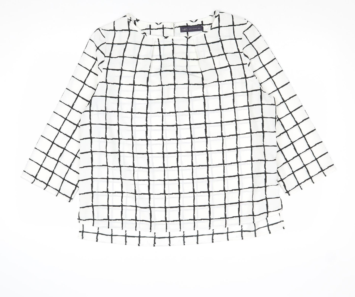 Marks and Spencer Womens White Geometric Polyester Basic Blouse Size 16 Round Neck