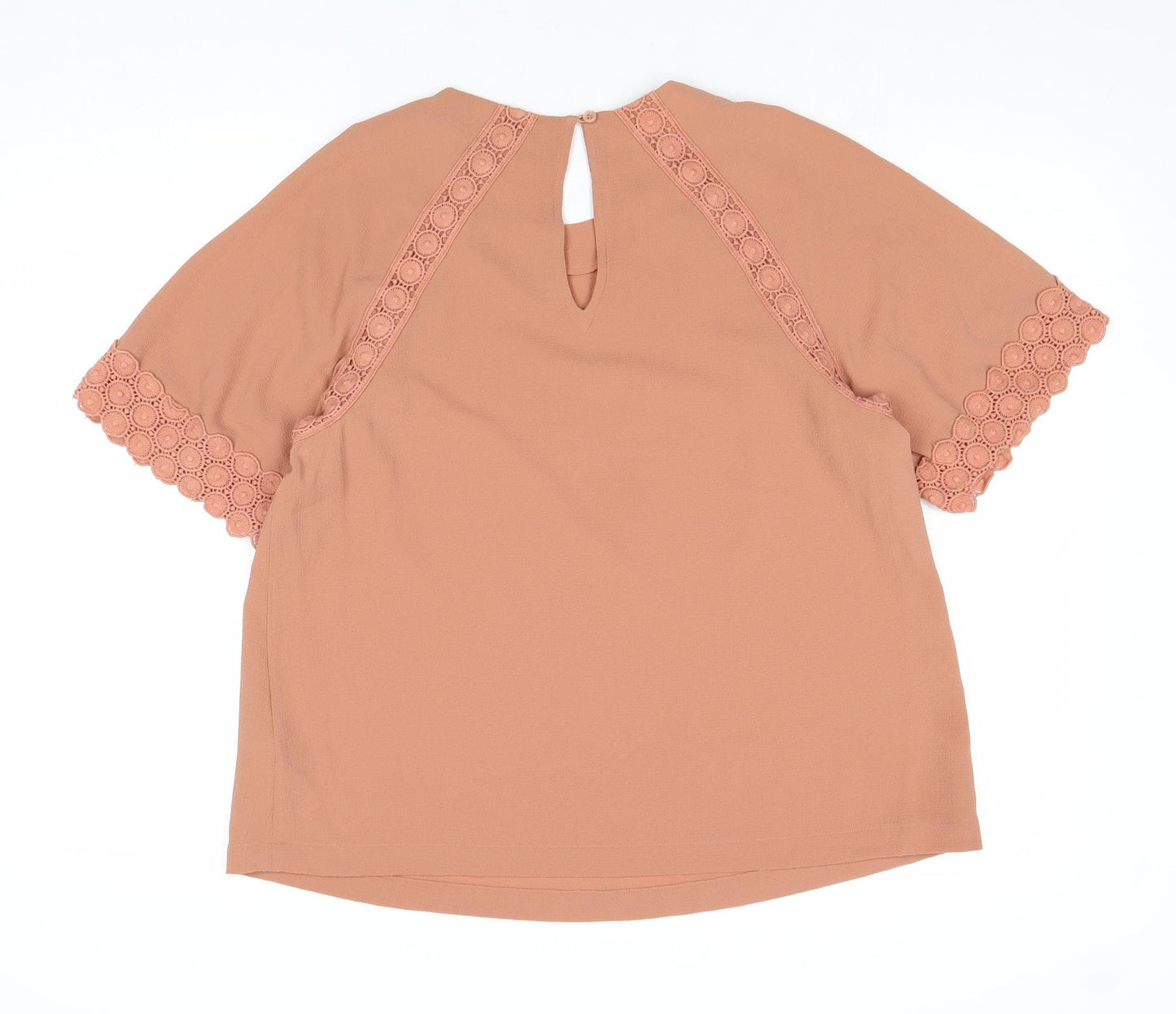 Marks and Spencer Womens Beige Polyester Basic Blouse Size 12 Round Neck - Lace Details