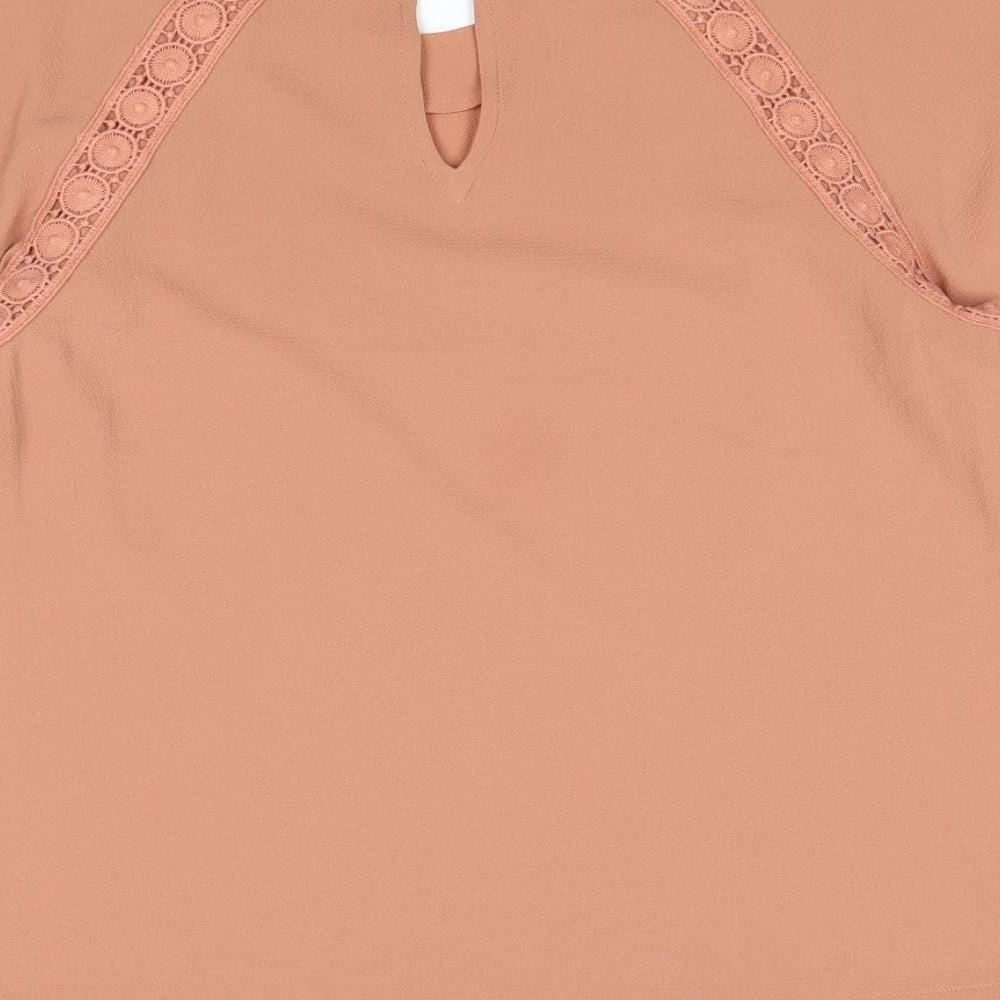 Marks and Spencer Womens Beige Polyester Basic Blouse Size 12 Round Neck - Lace Details
