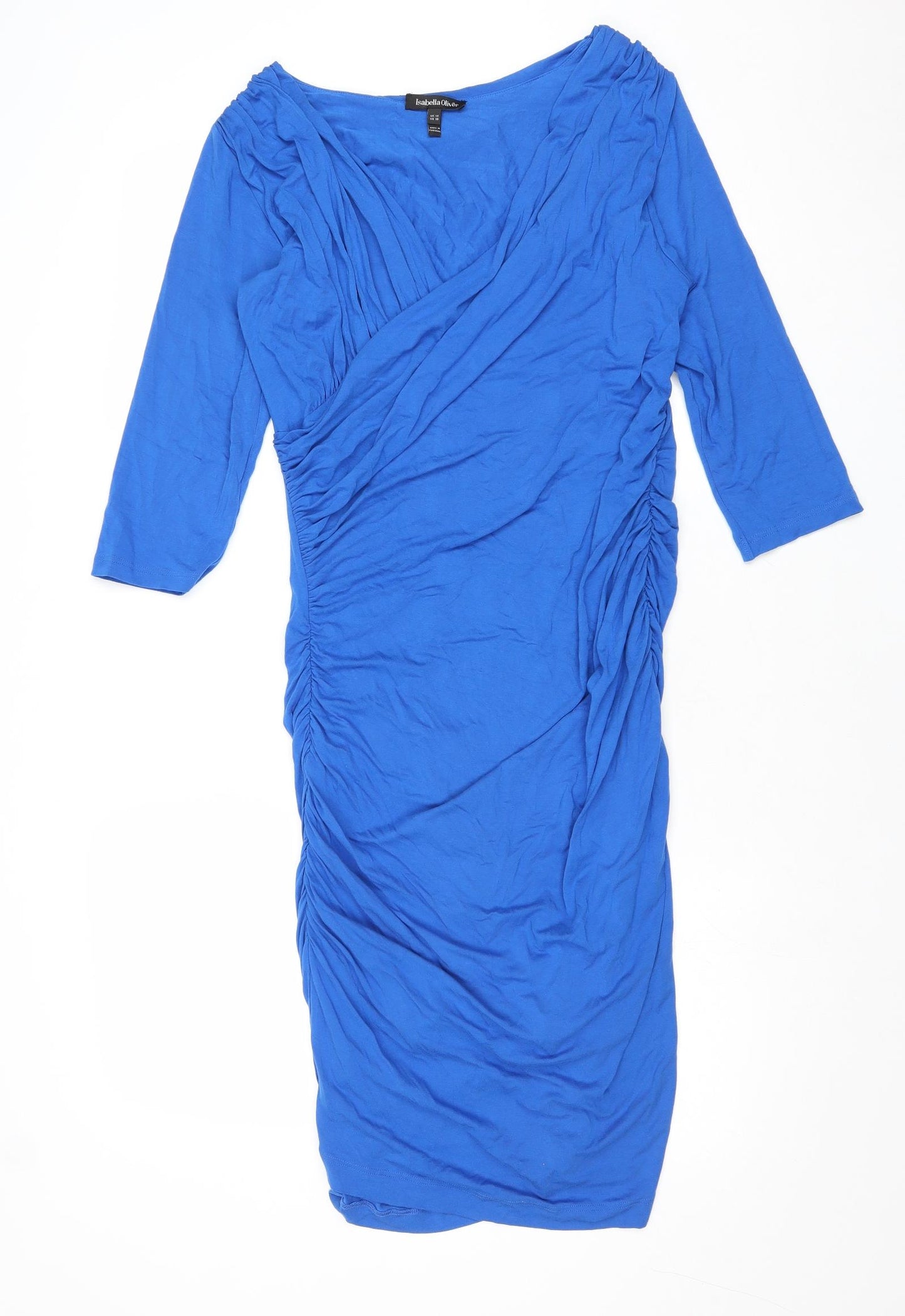 Isabella Oliver Womens Blue Viscose A-Line Size 14 V-Neck Pullover