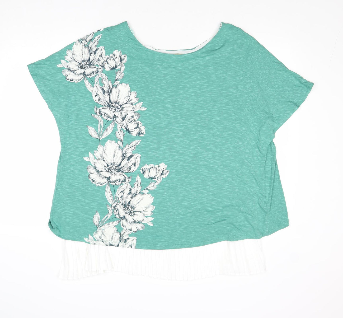 Phase Eight Womens Green Floral Viscose Basic Blouse Size 18 Round Neck