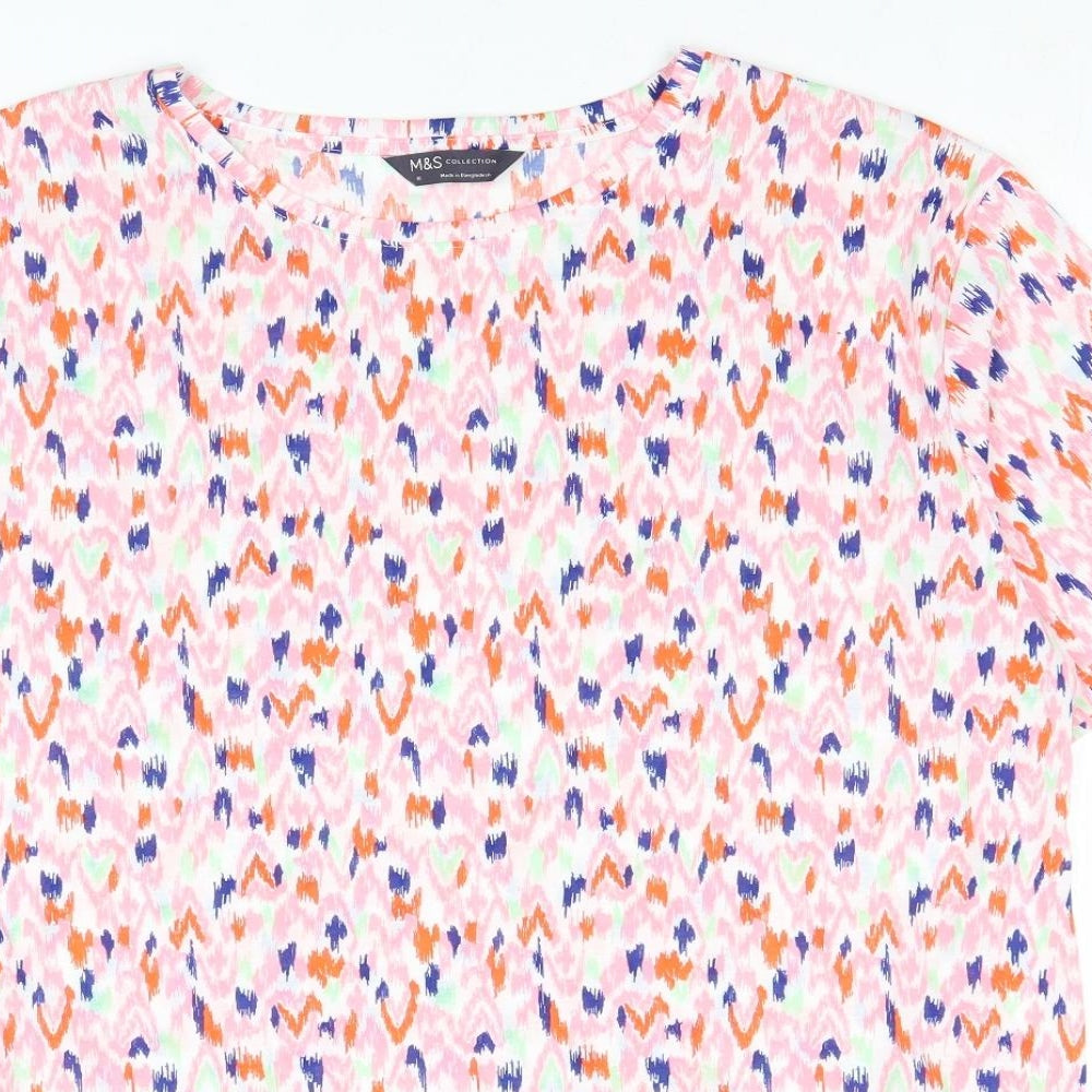 Marks and Spencer Womens Multicoloured Geometric Polyester Basic T-Shirt Size 16 Round Neck