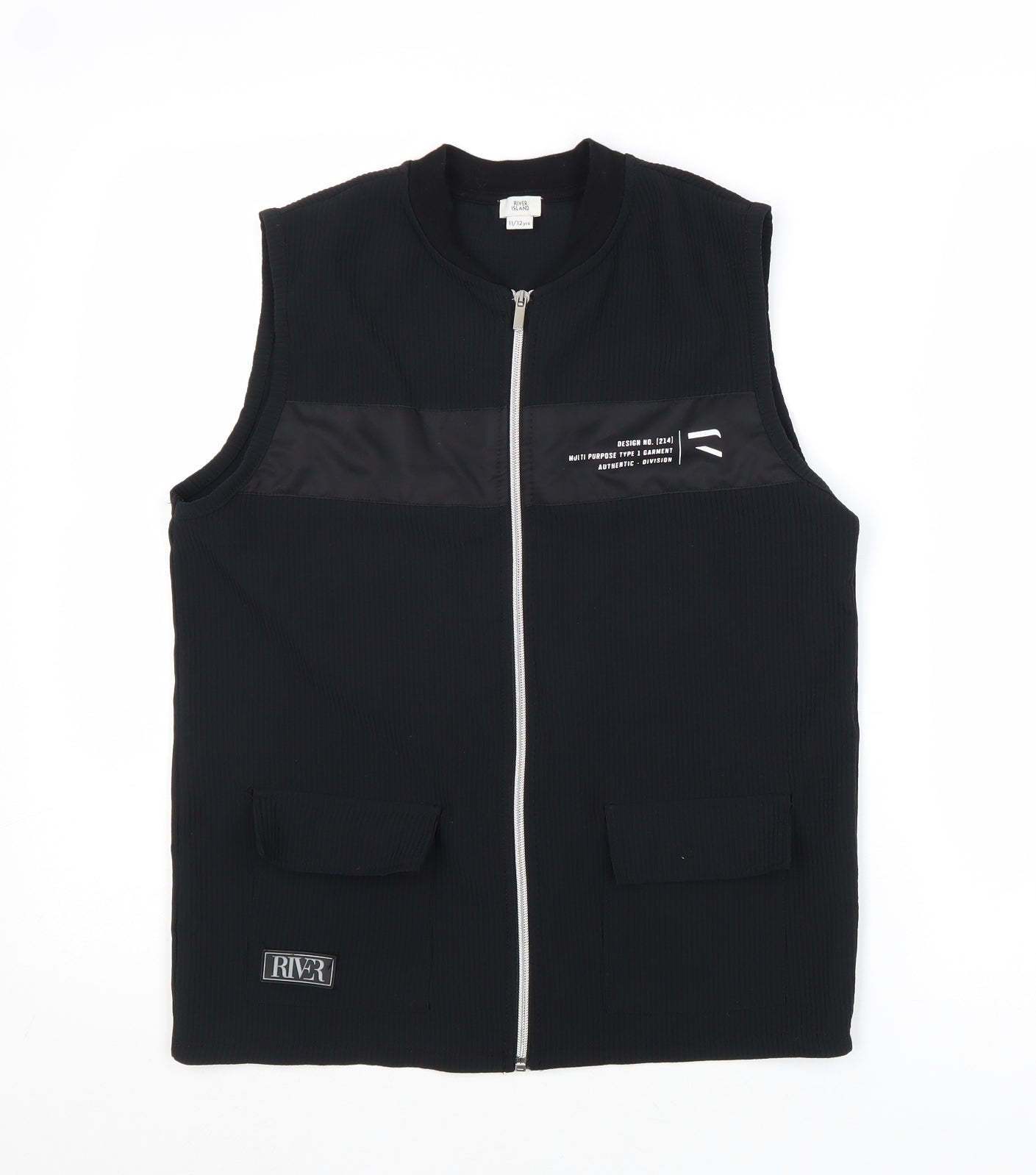 River Island Boys Black Gilet Jacket Size 11-12 Years Zip