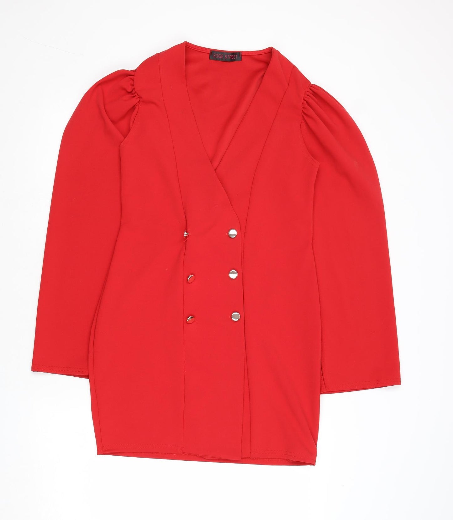 Edge Street Womens Red Polyester Shirt Dress Size 12 V-Neck Button