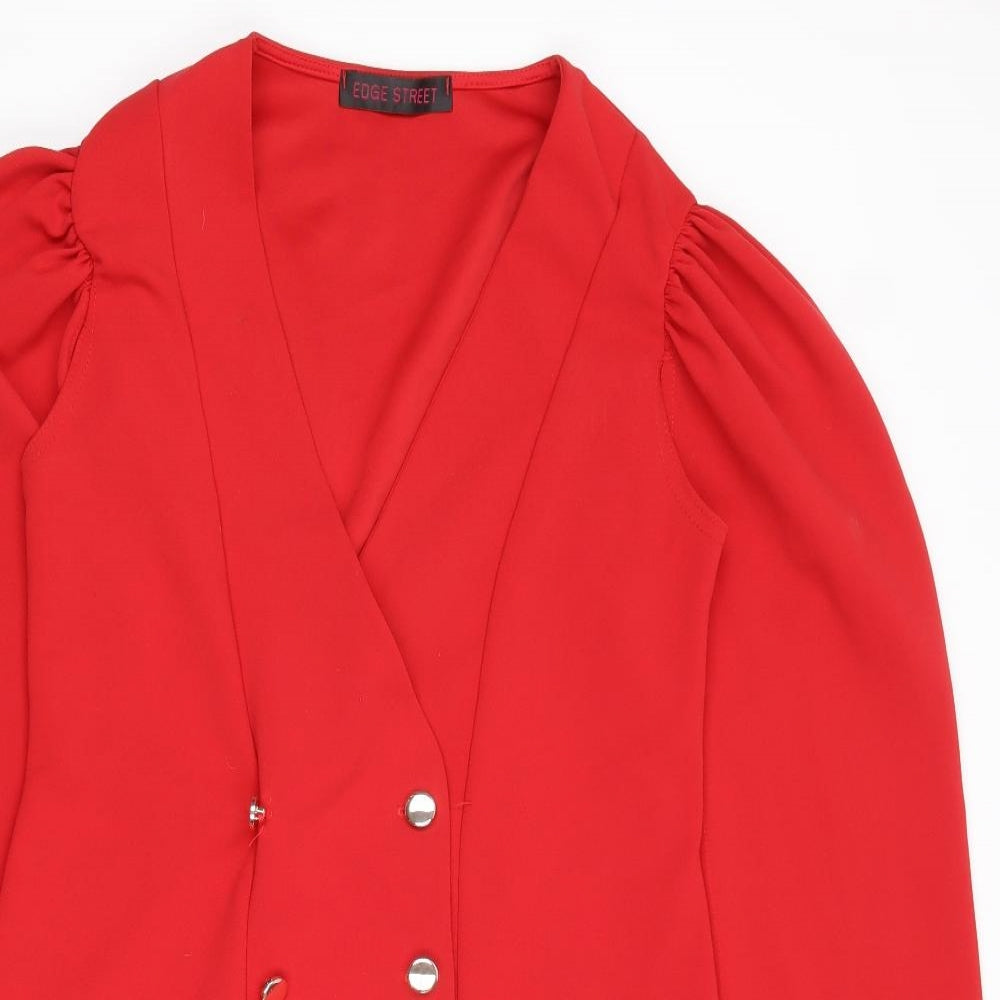 Edge Street Womens Red Polyester Shirt Dress Size 12 V-Neck Button
