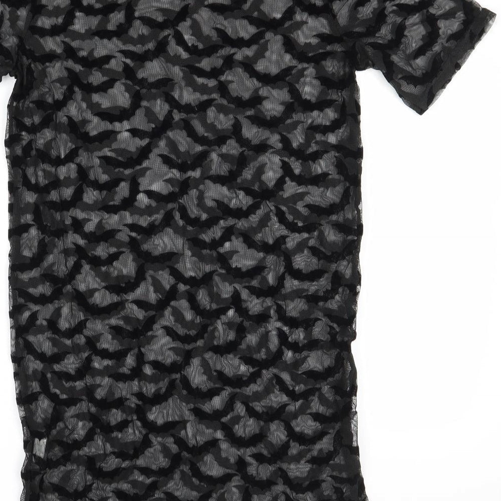 Nasty Gal Womens Black Geometric Polyester A-Line Size 8 Round Neck Pullover - Bats Print