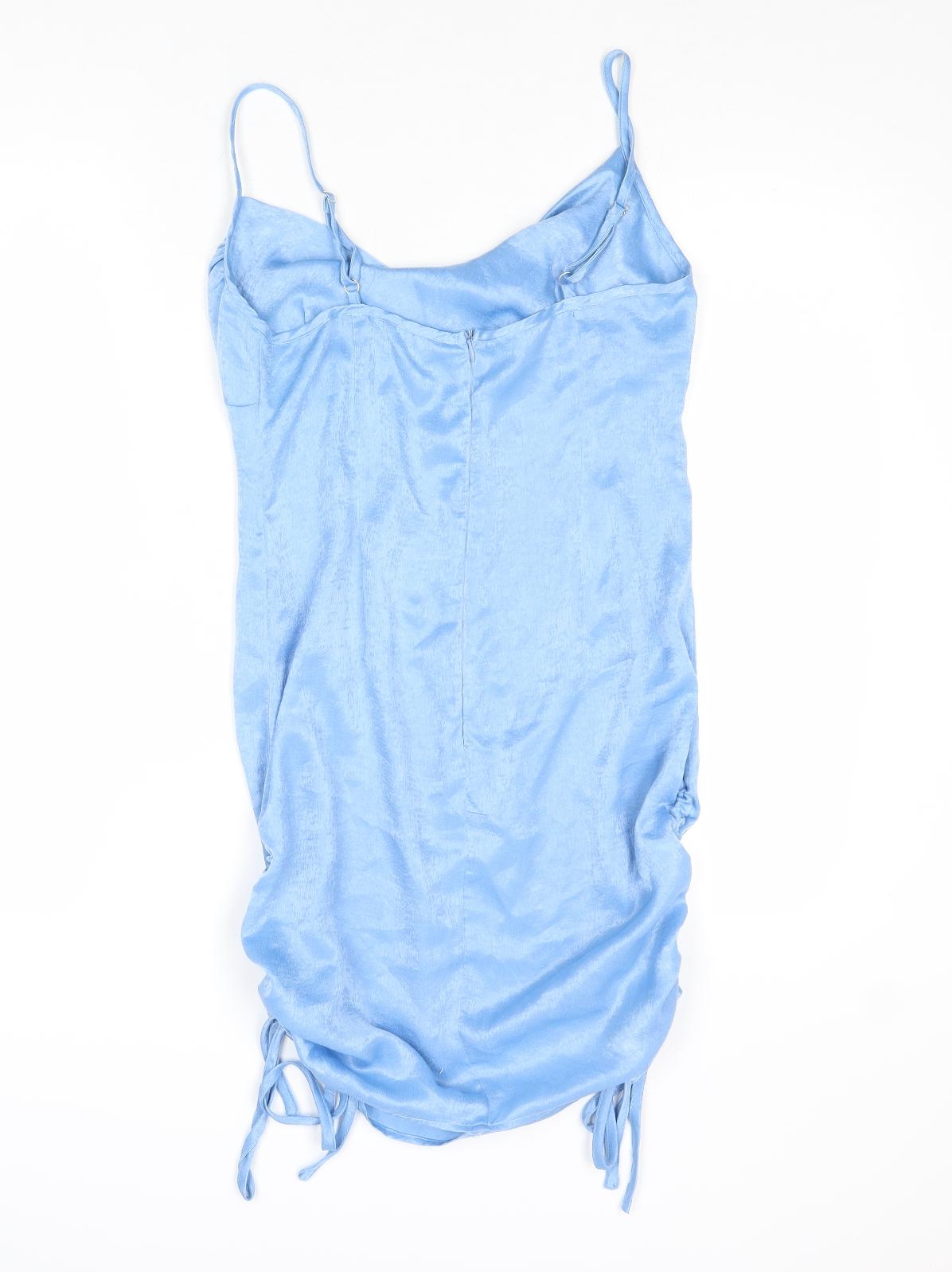 PRETTYLITTLETHING Womens Blue Polyester Mini Size 10 Cowl Neck Zip