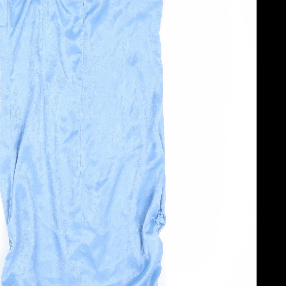 PRETTYLITTLETHING Womens Blue Polyester Mini Size 10 Cowl Neck Zip