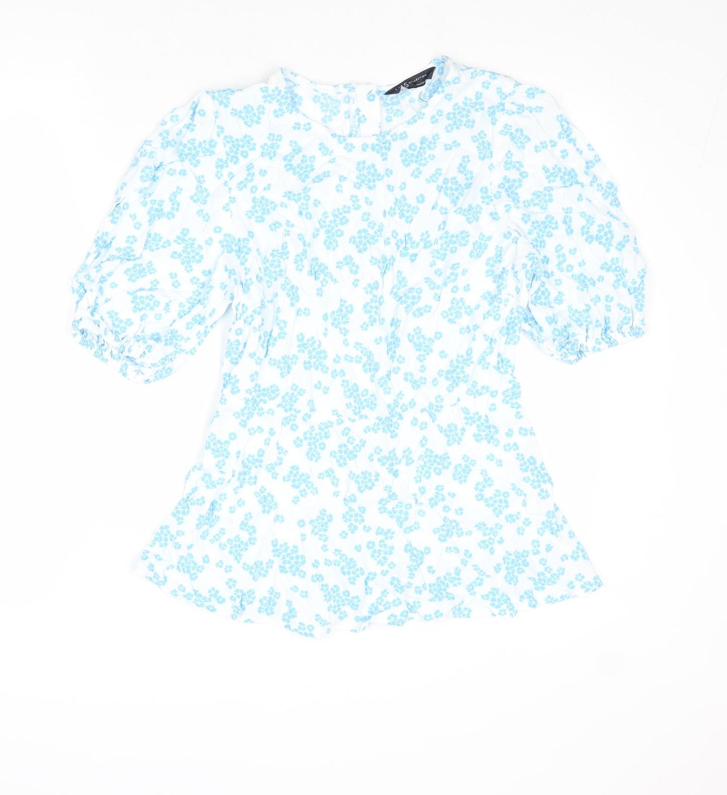 Marks and Spencer Womens Blue Floral Viscose Basic Blouse Size 10 Round Neck