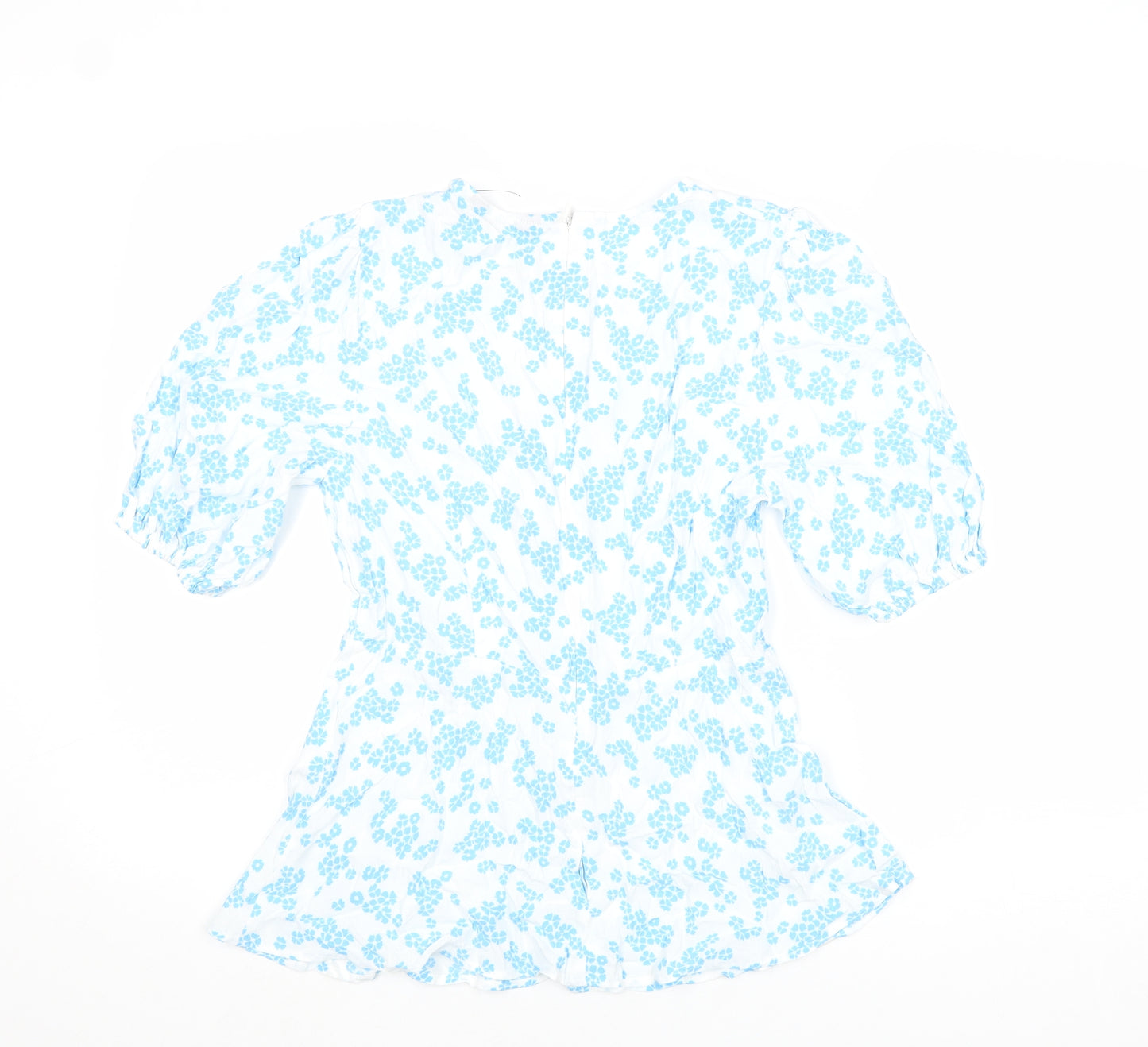 Marks and Spencer Womens Blue Floral Viscose Basic Blouse Size 10 Round Neck