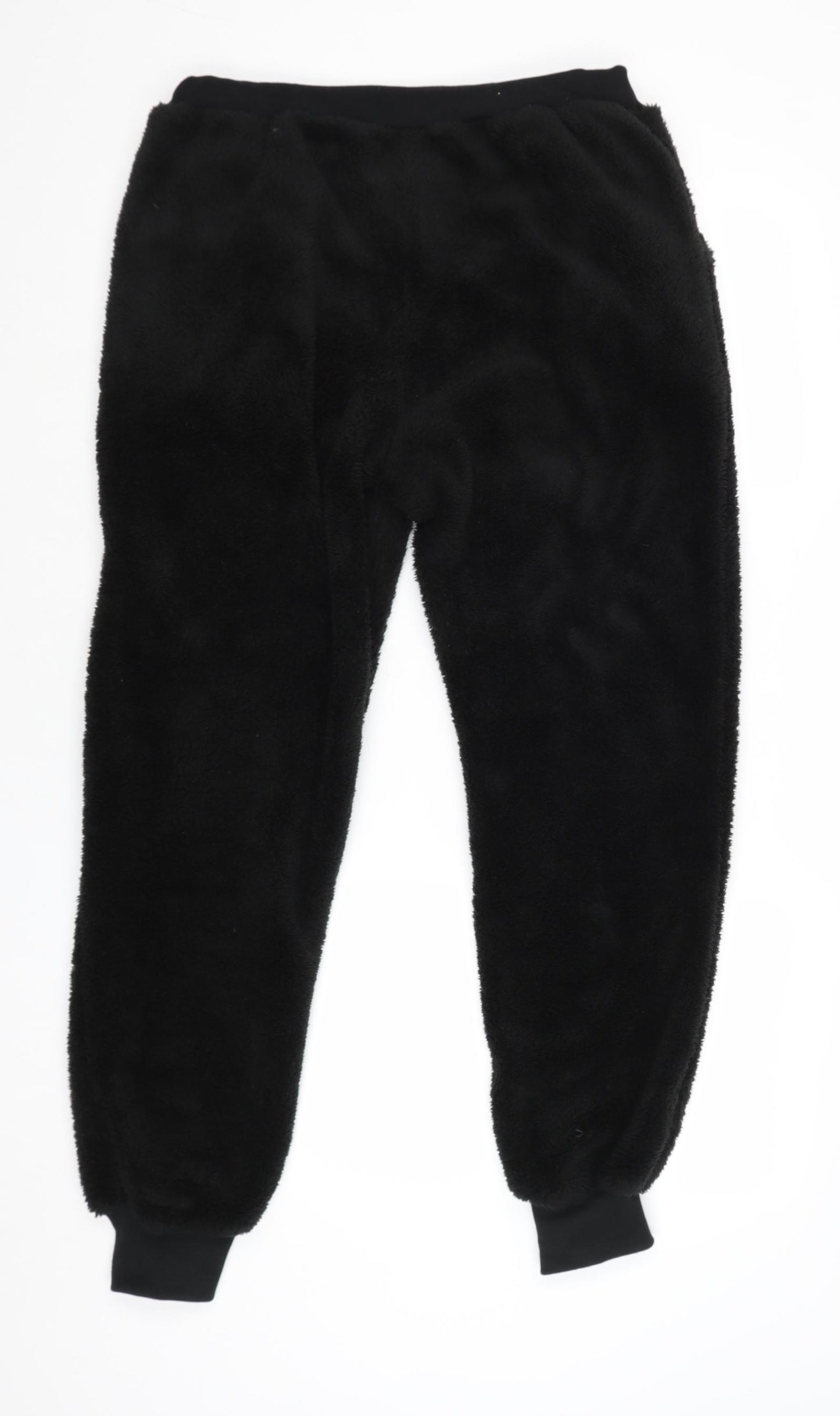 Emma & Ashley Design Womens Black Herringbone Polyester Jogger Trousers Size L Regular Drawstring