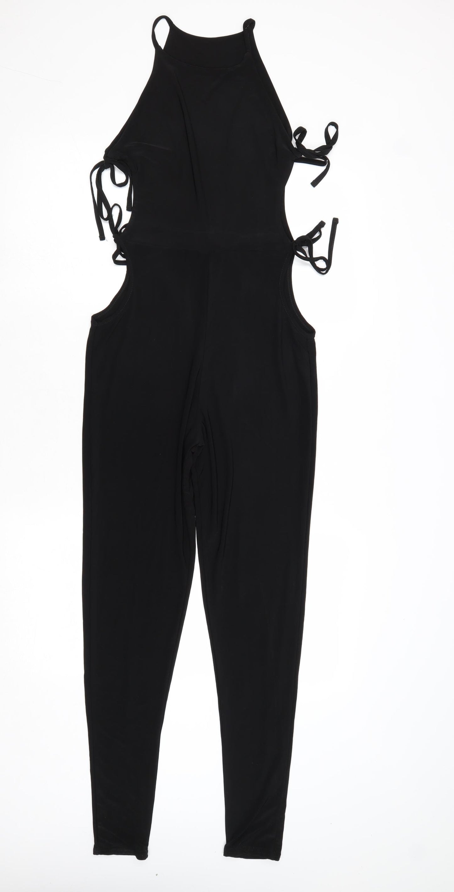 PRETTYLITTLETHING Womens Black Polyester Jumpsuit One-Piece Size 10 Tie - Tie Side Detail