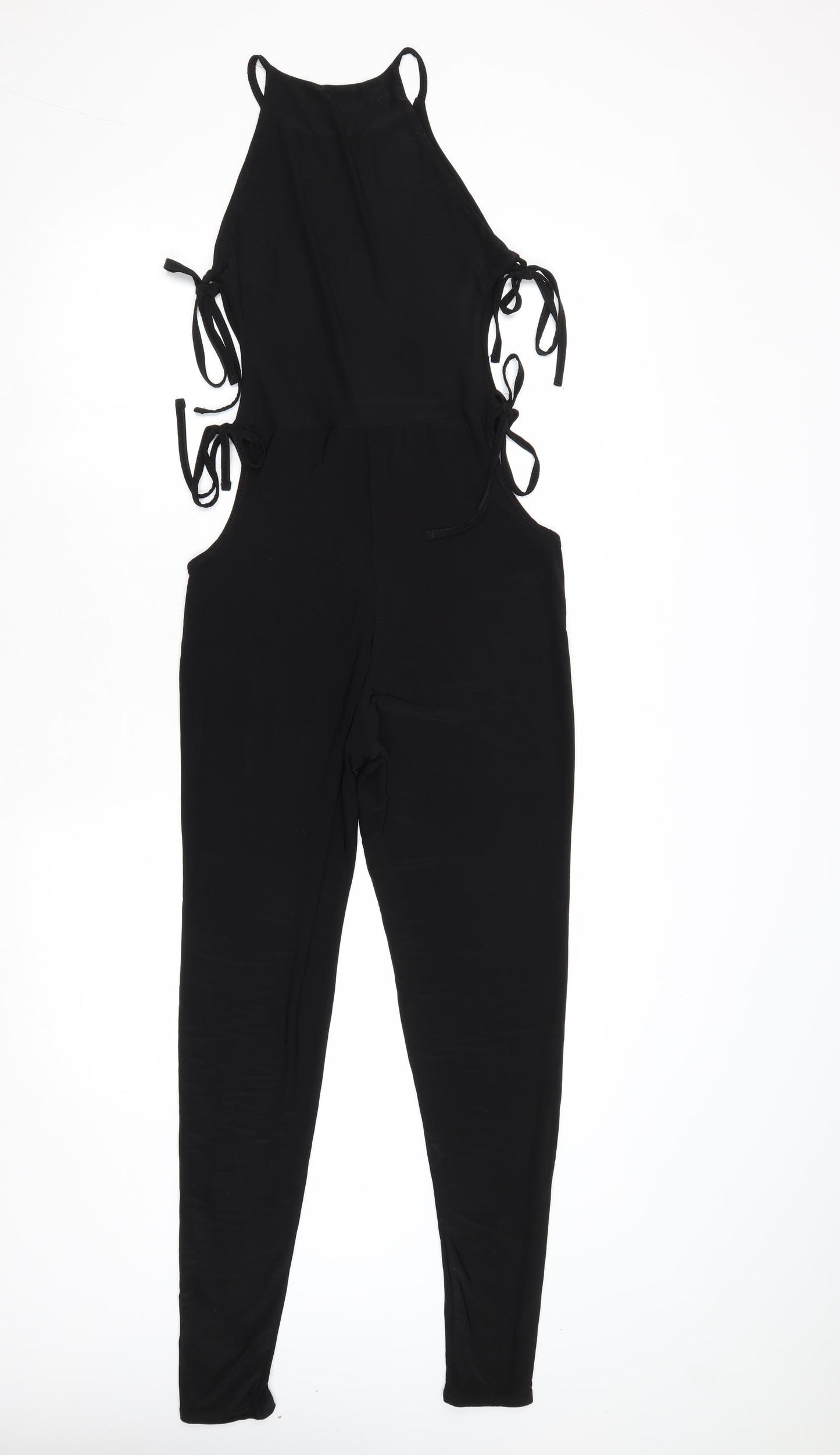 PRETTYLITTLETHING Womens Black Polyester Jumpsuit One-Piece Size 10 Tie - Tie Side Detail