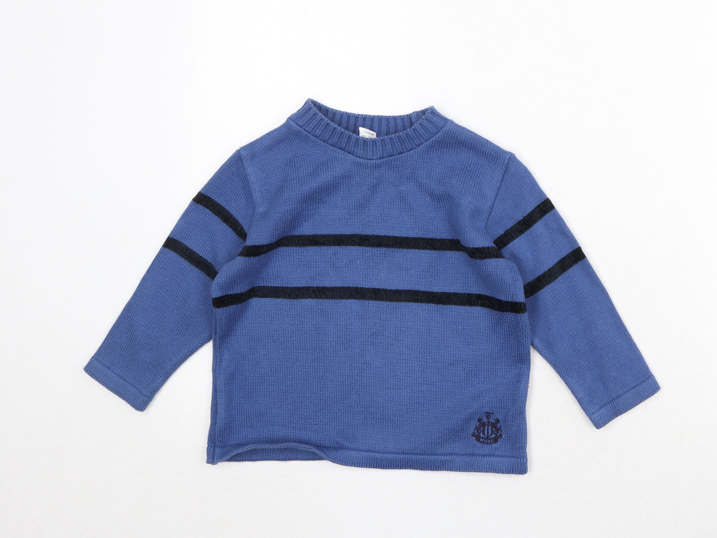 Newcastle United Boys Blue Round Neck Striped Cotton Pullover Jumper Size 2-3 Years Pullover