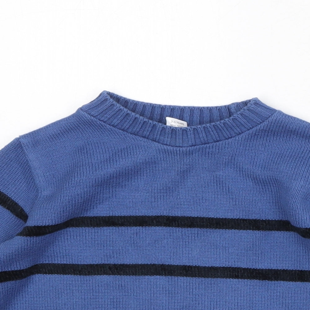 Newcastle United Boys Blue Round Neck Striped Cotton Pullover Jumper Size 2-3 Years Pullover