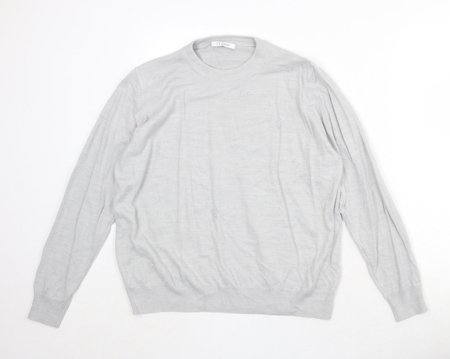 Marks and Spencer Womens Grey Round Neck Acrylic Pullover Jumper Size 18