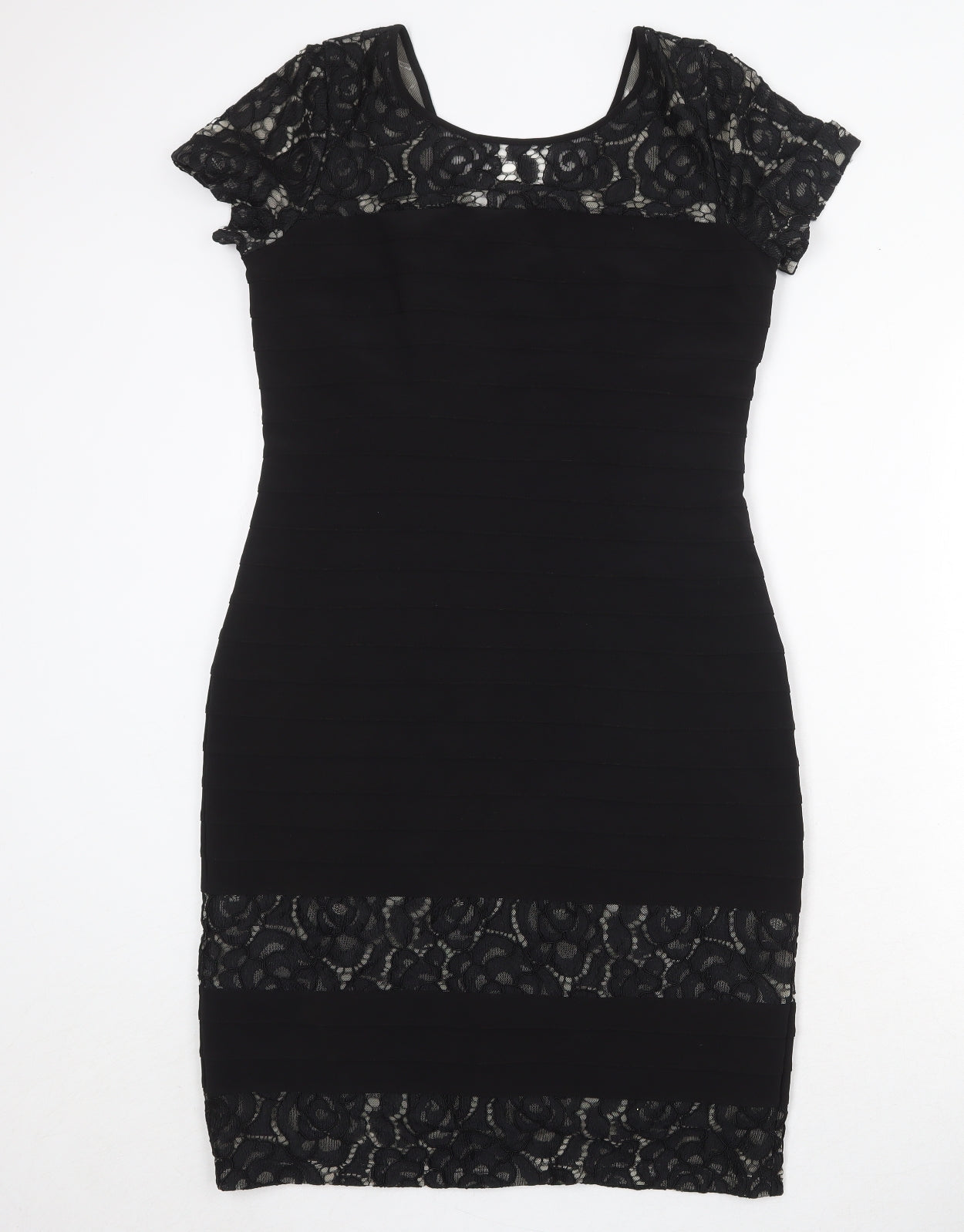 Roman Womens Black Polyester Shift Size 12 Round Neck Zip - Lace Details