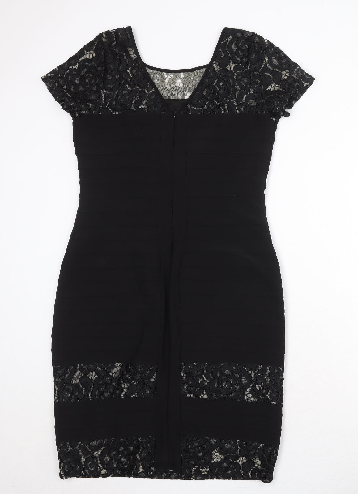 Roman Womens Black Polyester Shift Size 12 Round Neck Zip - Lace Details