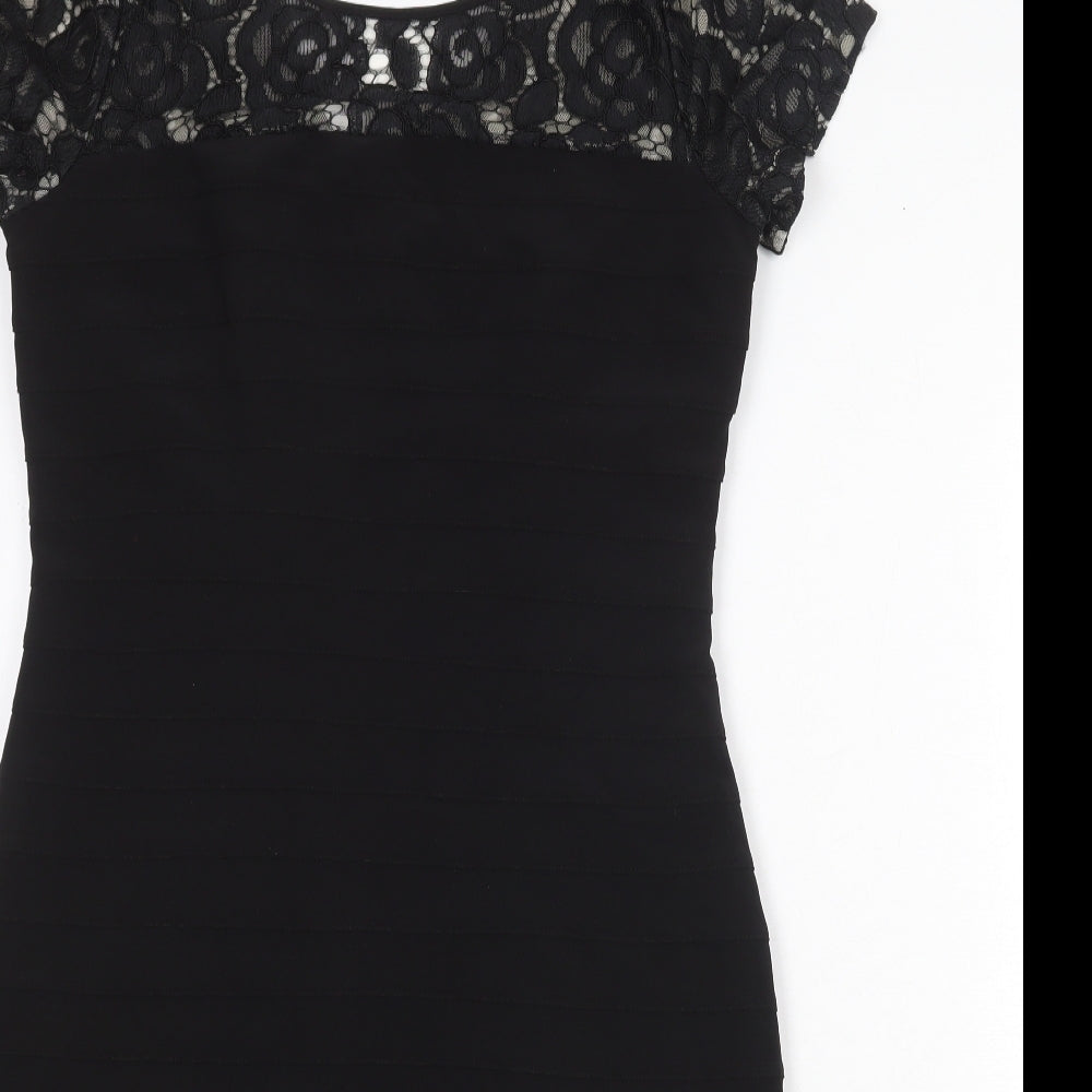 Roman Womens Black Polyester Shift Size 12 Round Neck Zip - Lace Details