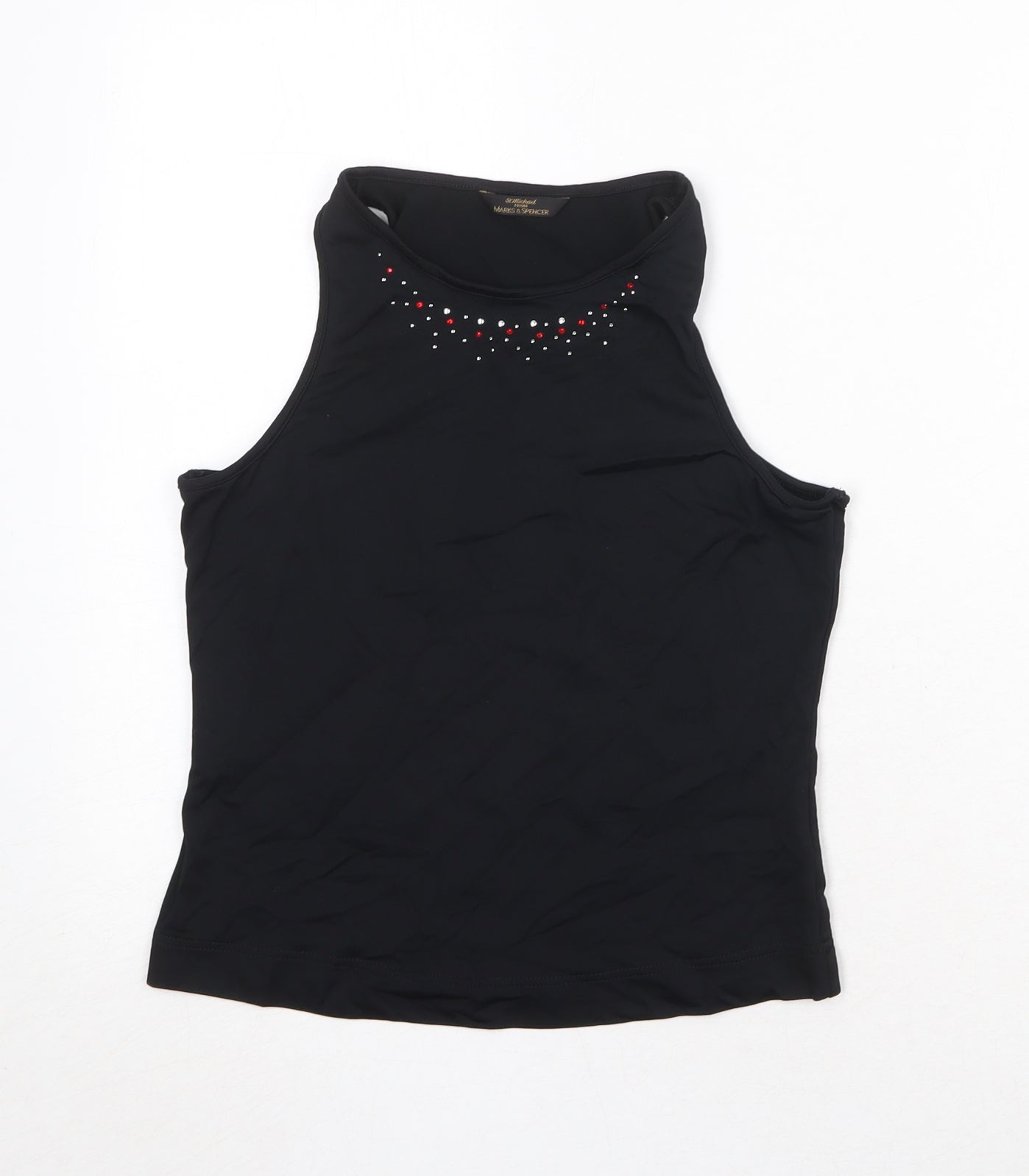 Marks and Spencer Womens Black Nylon Basic Tank Size 10 Boat Neck - Embellished Neckline