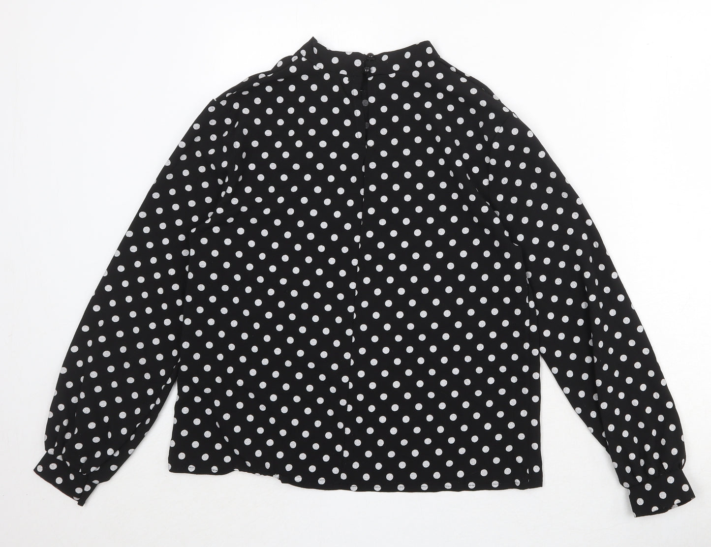 Boohoo Womens Black Polka Dot Polyester Basic Blouse Size 8 Mock Neck