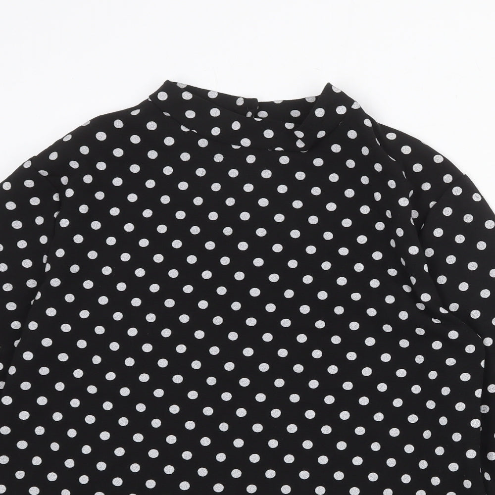 Boohoo Womens Black Polka Dot Polyester Basic Blouse Size 8 Mock Neck