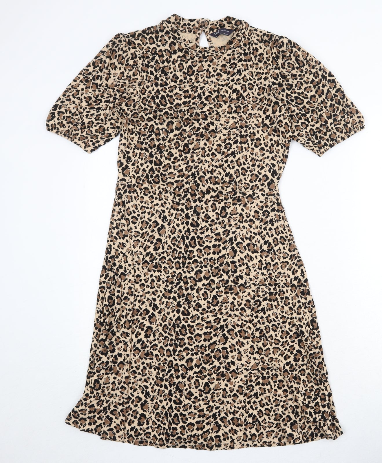 Marks and Spencer Womens Brown Animal Print Viscose Trapeze & Swing Size 8 Round Neck Button - Leopard Pattern