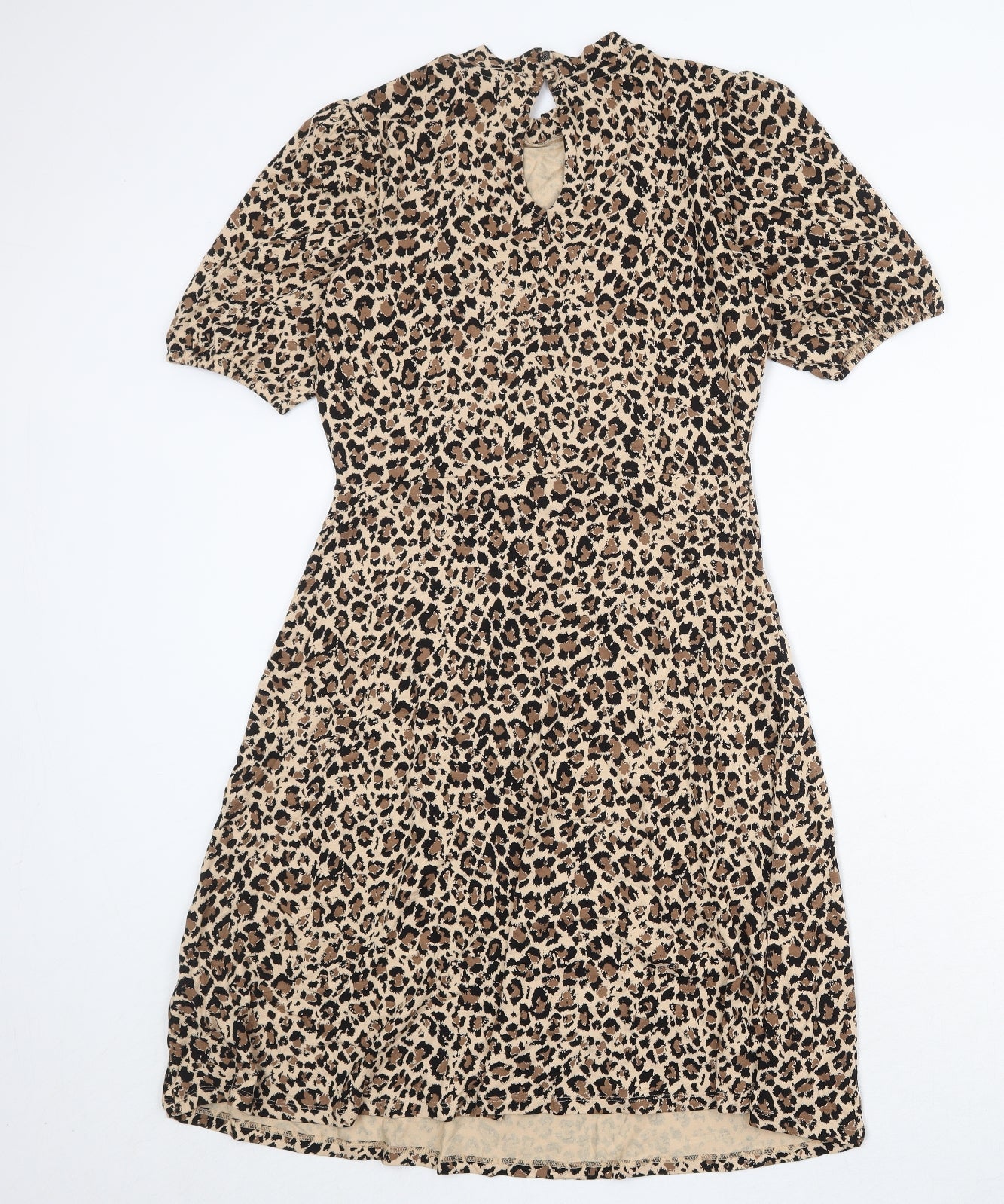Marks and Spencer Womens Brown Animal Print Viscose Trapeze & Swing Size 8 Round Neck Button - Leopard Pattern