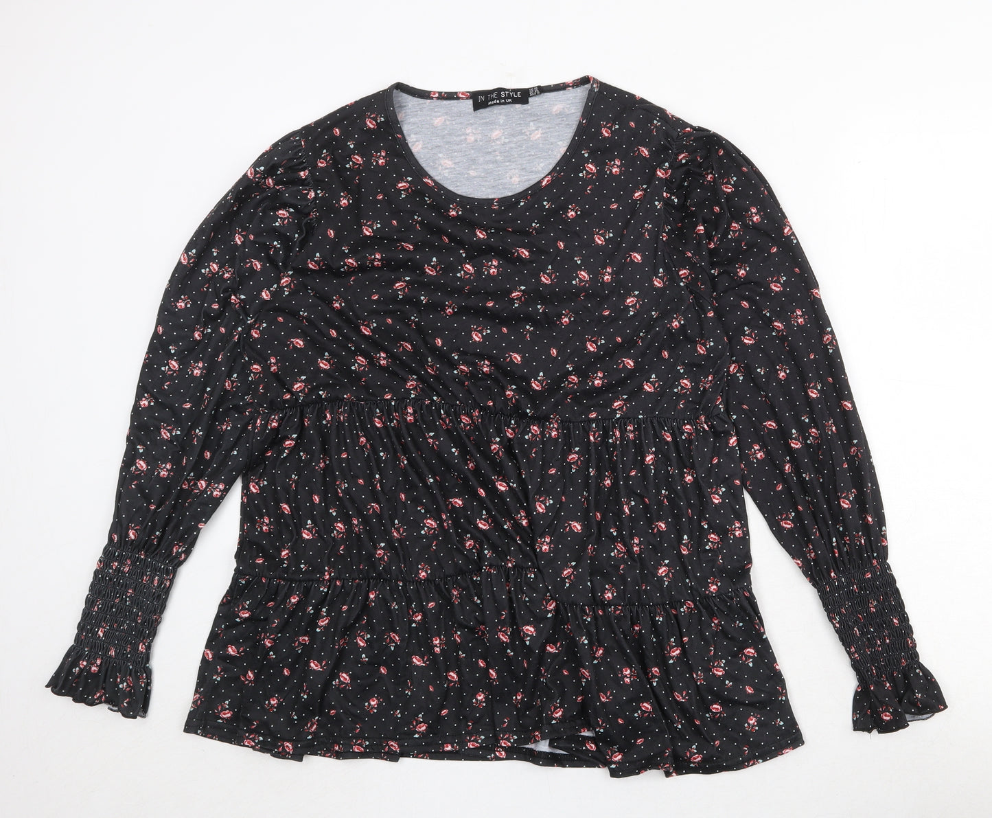 In the Style Womens Black Geometric Polyester Basic Blouse Size 16 Round Neck