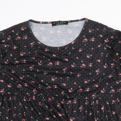 In the Style Womens Black Geometric Polyester Basic Blouse Size 16 Round Neck