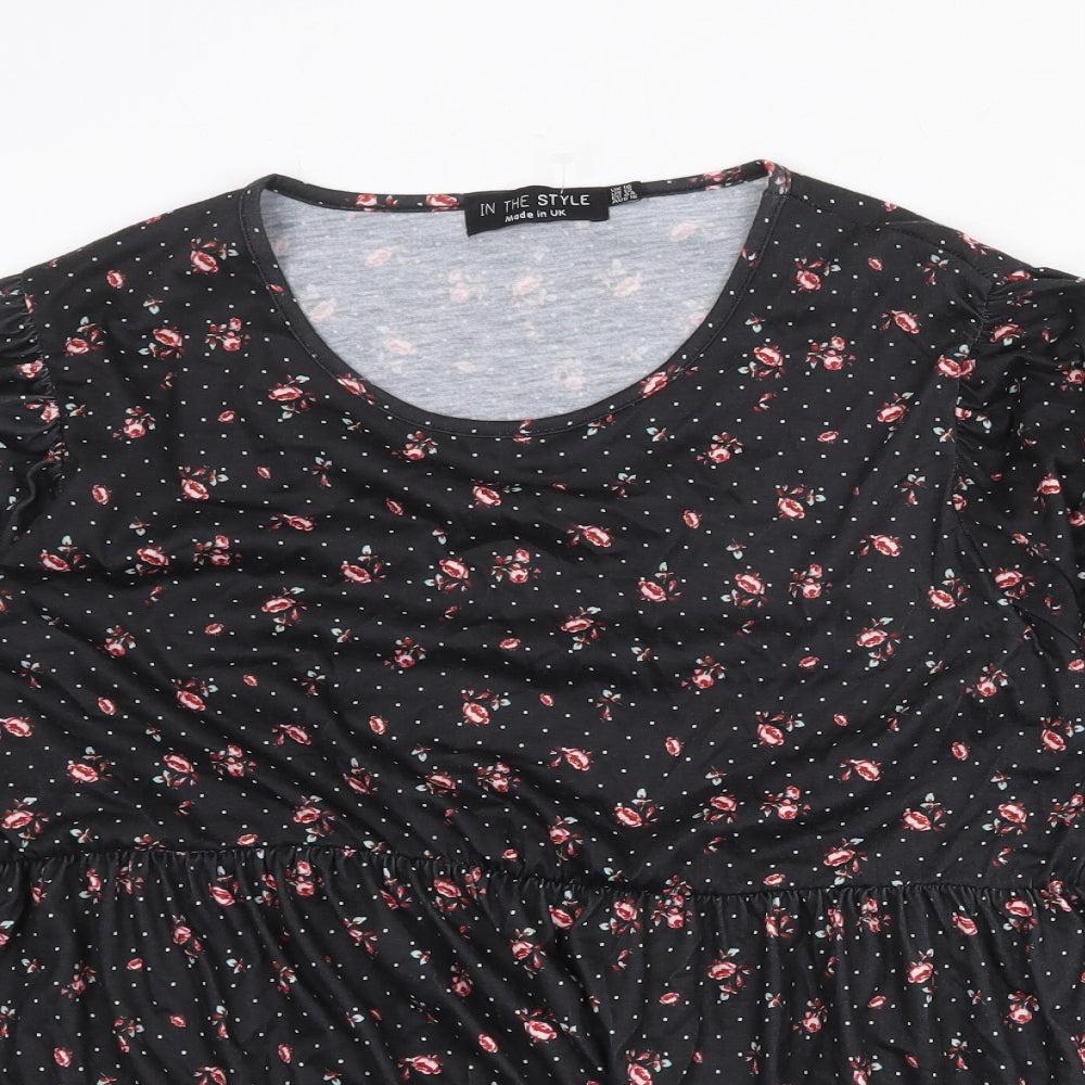 In the Style Womens Black Geometric Polyester Basic Blouse Size 16 Round Neck