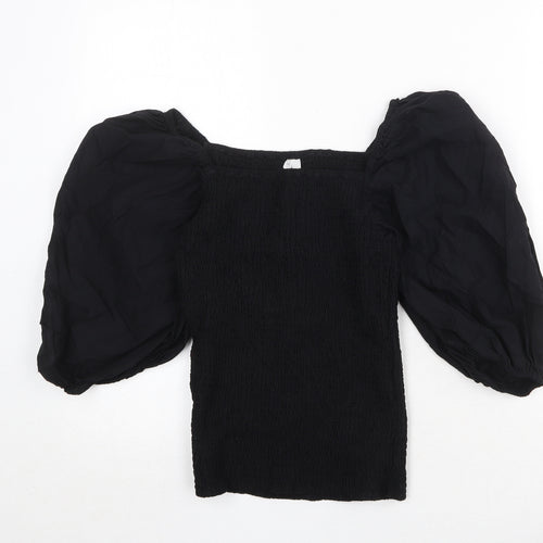 Arket Womens Black 100% Cotton Basic Blouse Size 8 Square Neck