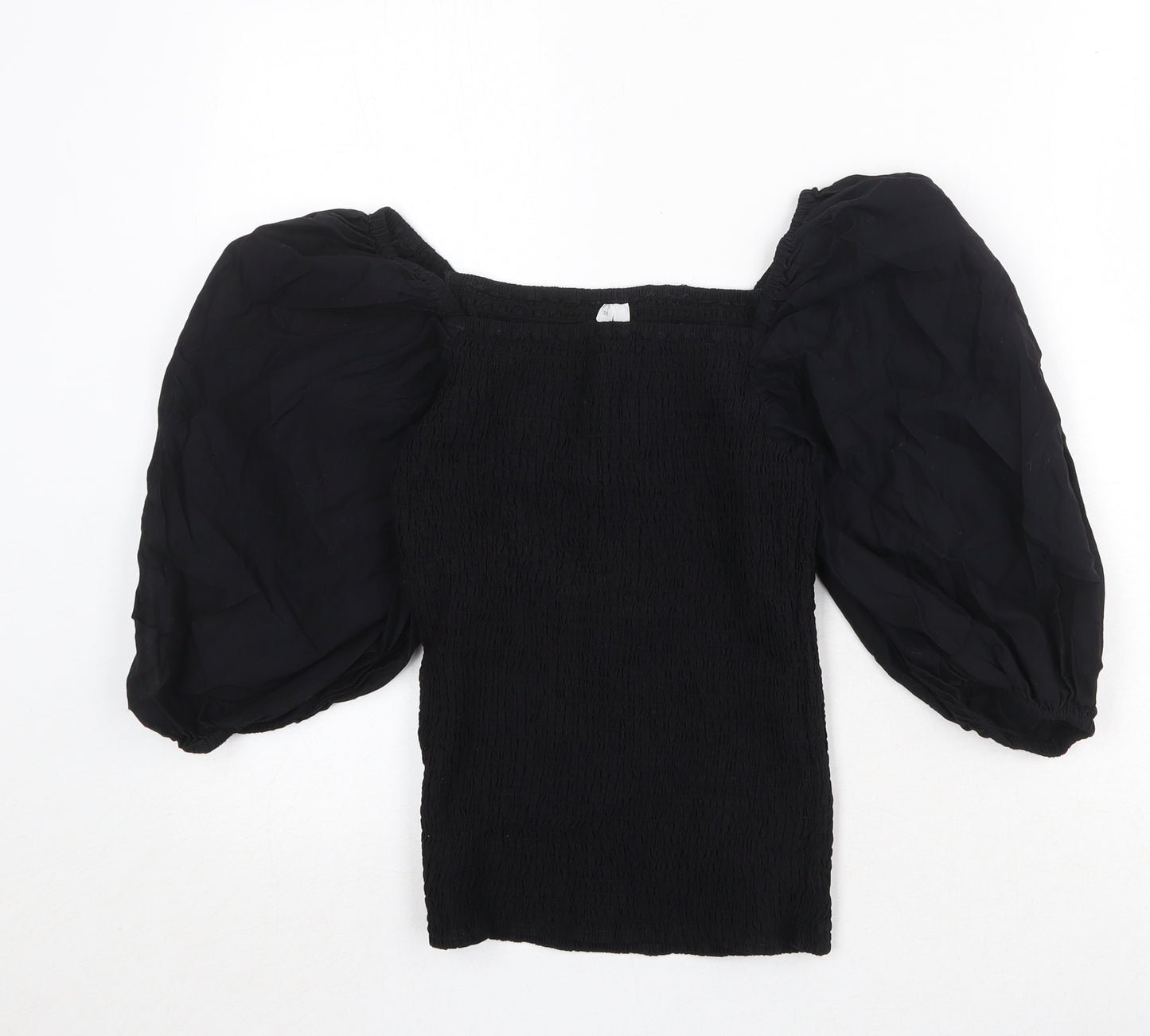 Arket Womens Black 100% Cotton Basic Blouse Size 8 Square Neck