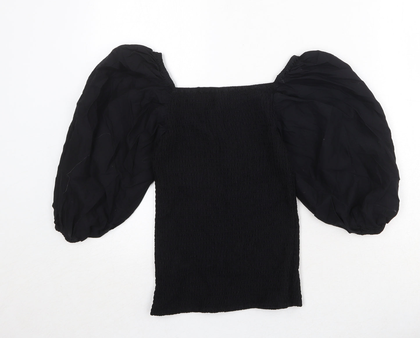 Arket Womens Black 100% Cotton Basic Blouse Size 8 Square Neck