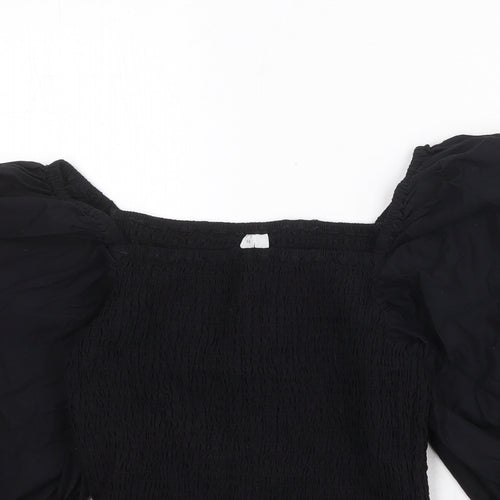 Arket Womens Black 100% Cotton Basic Blouse Size 8 Square Neck