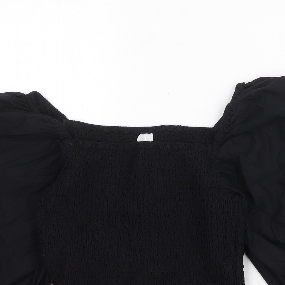 Arket Womens Black 100% Cotton Basic Blouse Size 8 Square Neck
